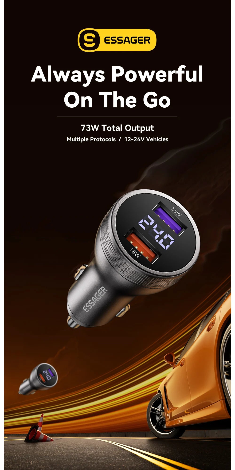 73W USB C Car Charger PD 3.0 QC 4.0 Fast Charging Dual Port Type C + USB Adapter