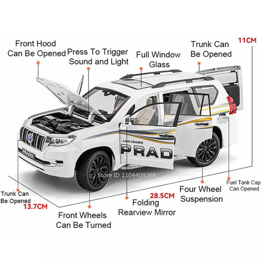 1:18 Large Size Prado SUV Model Toy Car Doors Opened Metal Diecast Shock Absorption Music Light Vehicles Models Birthday Gifts