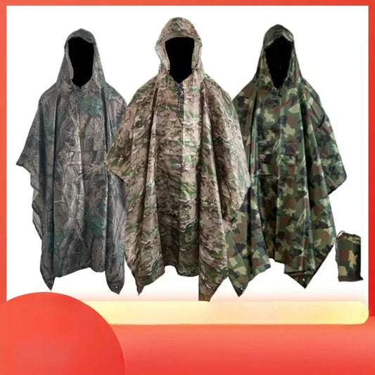 Camouflage Three in One Waterproof Rain Poncho for Camping and Hiking