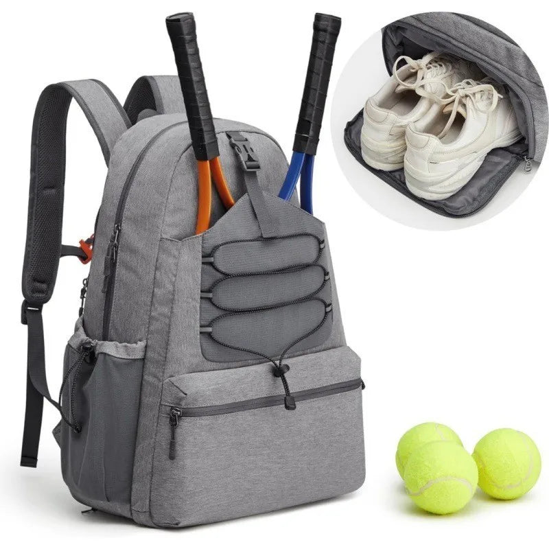 Tennis Bag Portable Tennis Backpack Large Capacity Ball Pack Racket Storage Daypack Outdoor Pickleball Bag with Shoe Compartment