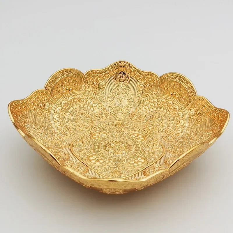 Pretty Gold Peacock Fruit Plate Luxury Zinc Alloy Tray Delicate Storage Plate for Candy Trinket Jewelry Snack Serving Home Decor