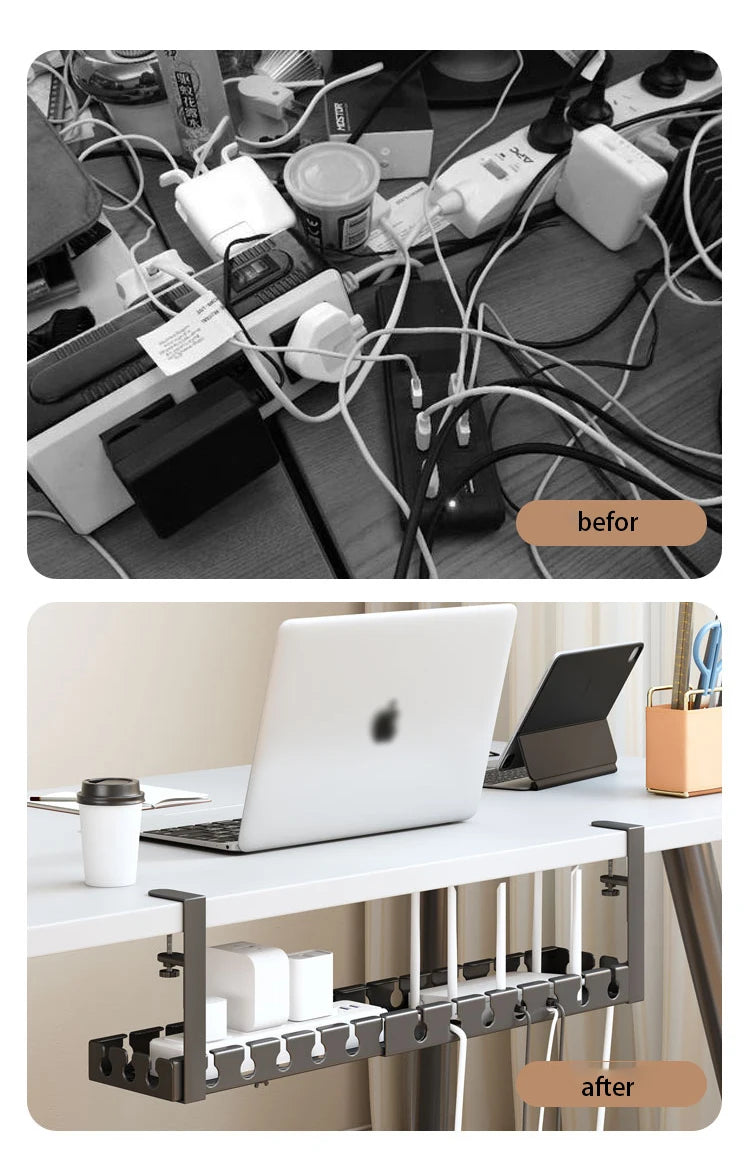 Under Desk Cable Management Tray, Power Strip Cord Holder Wire Management, Extendable Sturdy Steel Under Desk Cord Hider Raceway