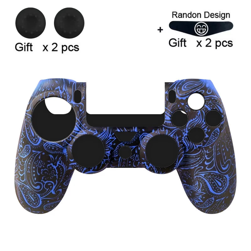 Anti-Slip Silicone Case for PS4 Controller with Thumb Grip Caps & LED Light Bar Sticker, Soft Protective Cover