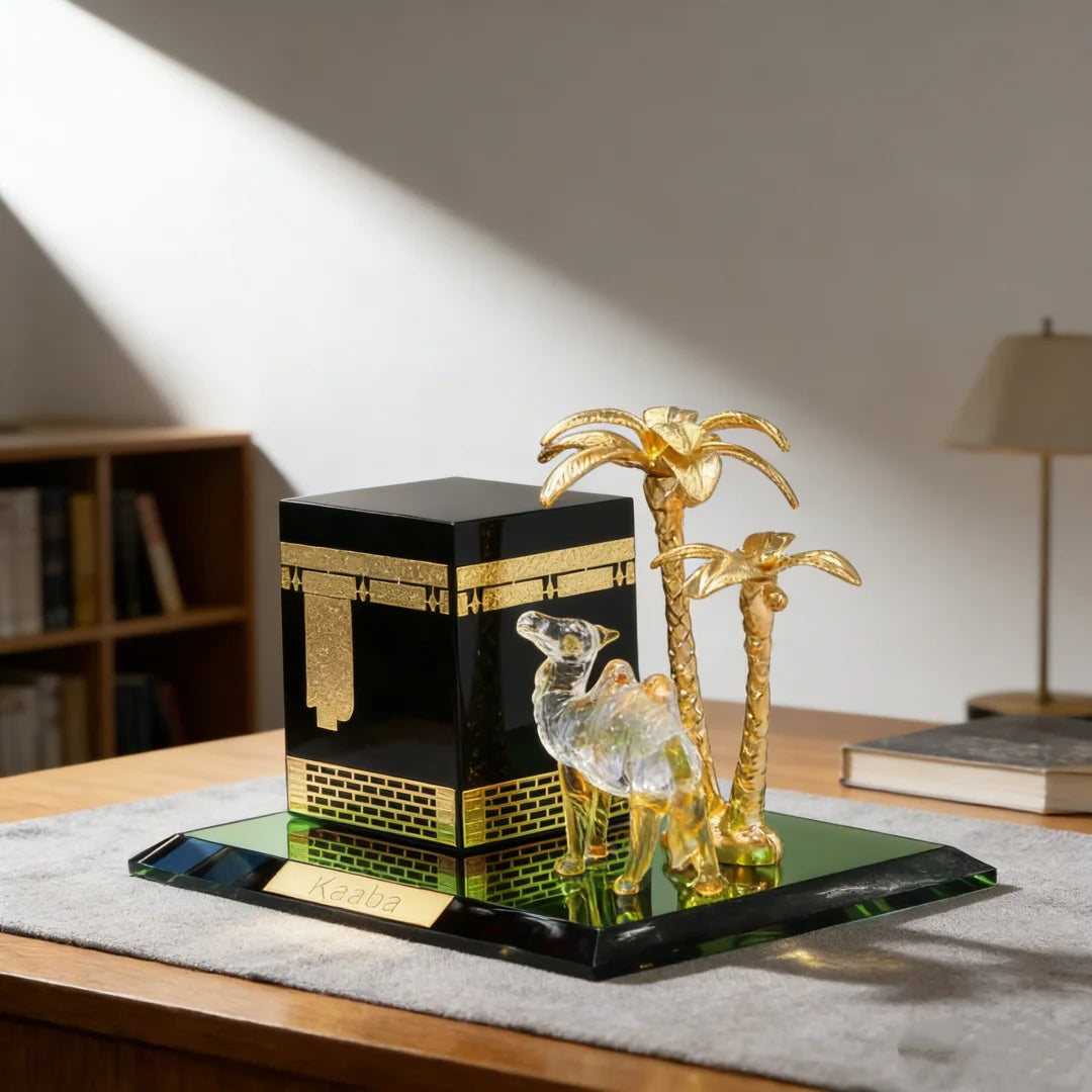 Islamic Mecca Decoration Model with Camel Palm Tree Miniature Muslim Home Décor Ornament Display Ramadan Eid Gift