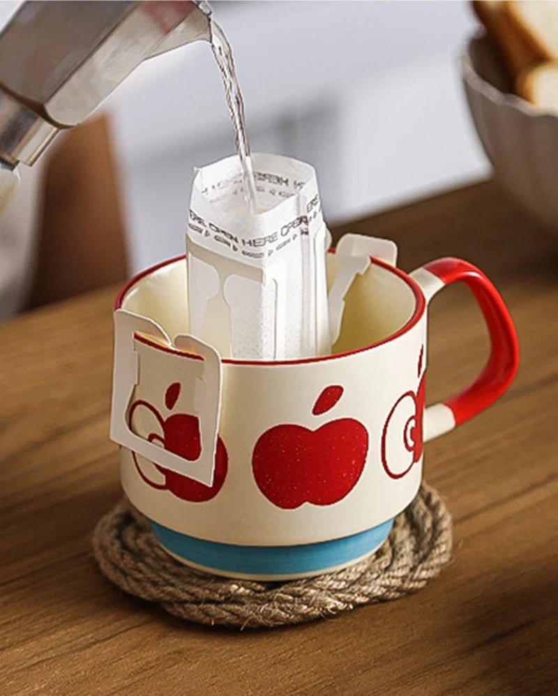 Japanese Flower Coffee Mug Set Retro Ceramic Milk Oats Mug Office Water Handgrip Cup Kitchen Party Drinkware Set 300ml