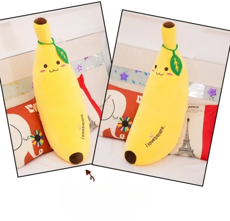 Cute Long Strip Banana Stuffed Body Pillow Cartoon Expression Plush Cushion Sofa Bedroom Bananas Throw Pillow Home Decoration