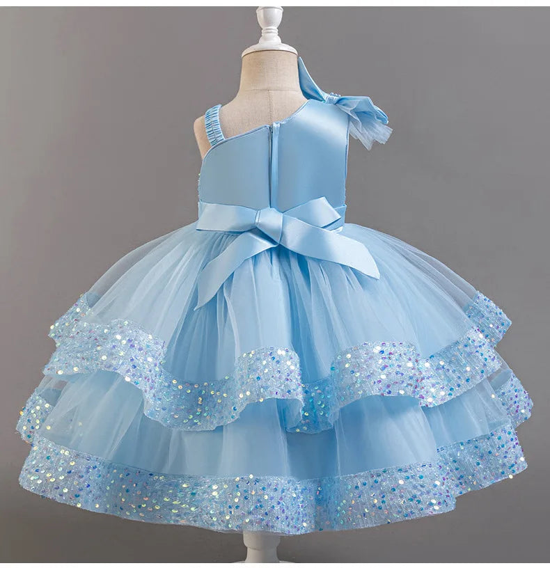 New Girls Sequin Tulle Cake Dress - Sparkling Layered Princess Gown for Baby‘s 1st Birthday & Banquet