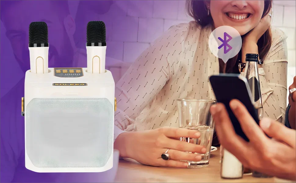 High Power Karaoke Bluetooth Speaker with Dual Microphone Boombox Portable 360 Stereo Surround Waterproof Wireless Subwoofer