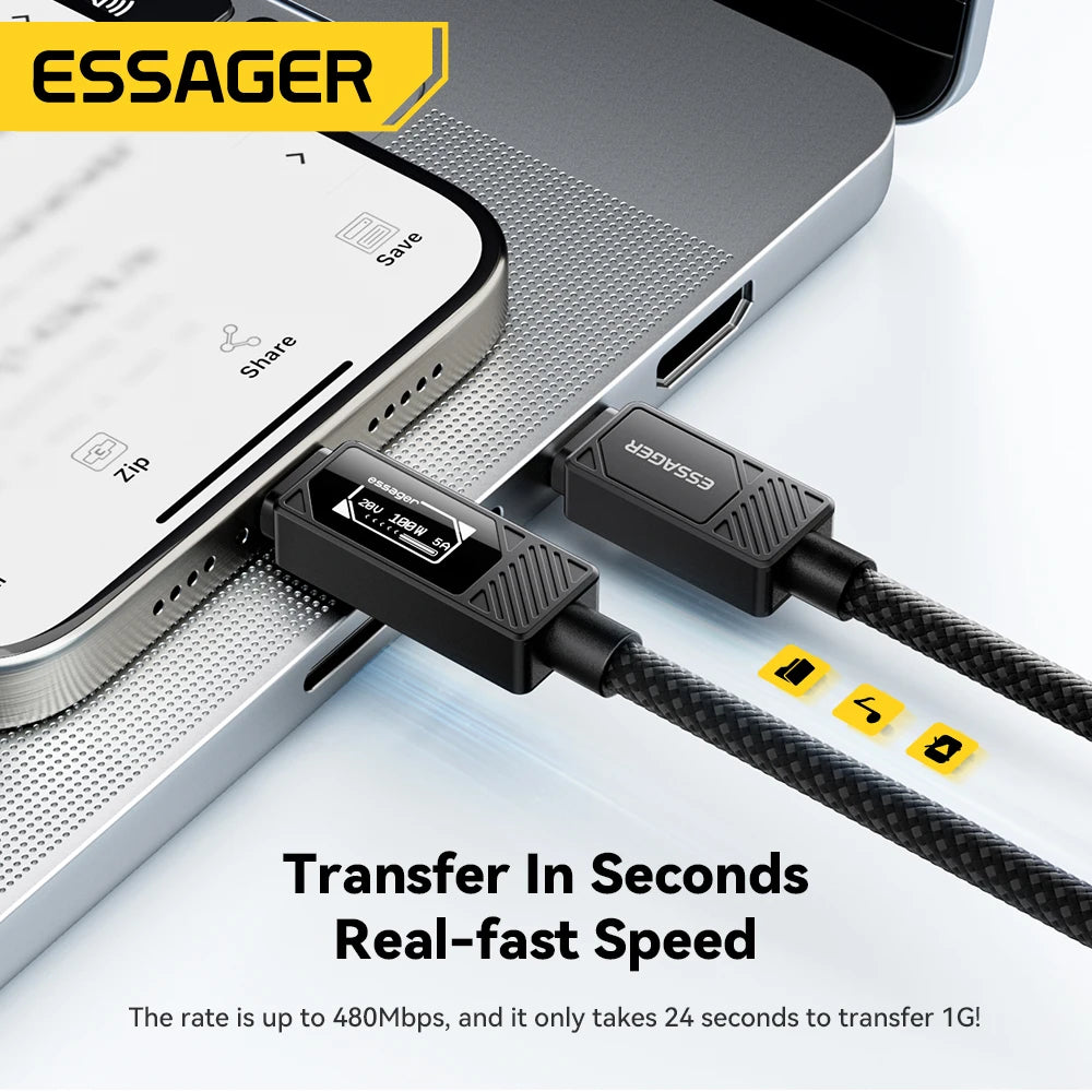 100W USB-C to USB-C Fast Charging Cable with LED Display