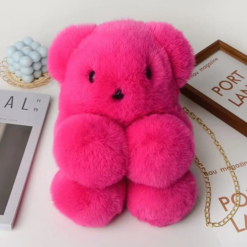 Cute Bear Plush Crossbody Backpack Soft Cartoon Shoulder Bag