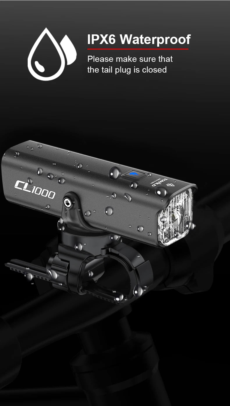 Bike Front Light IPX6 waterproof Rechargeable Bicycle Light 1000LM Cycling Headlight LED Flashlight MTB Bike Lamp