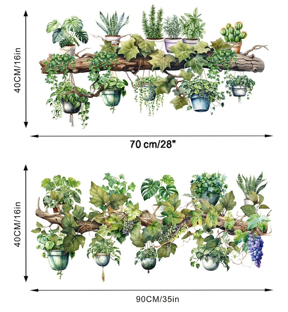 Green Vine Dill Leaves Flower Hanging Basket Wall Stickers Bedroom Dining Living Room Kitchen Green Plant Home Decor Wall Decals