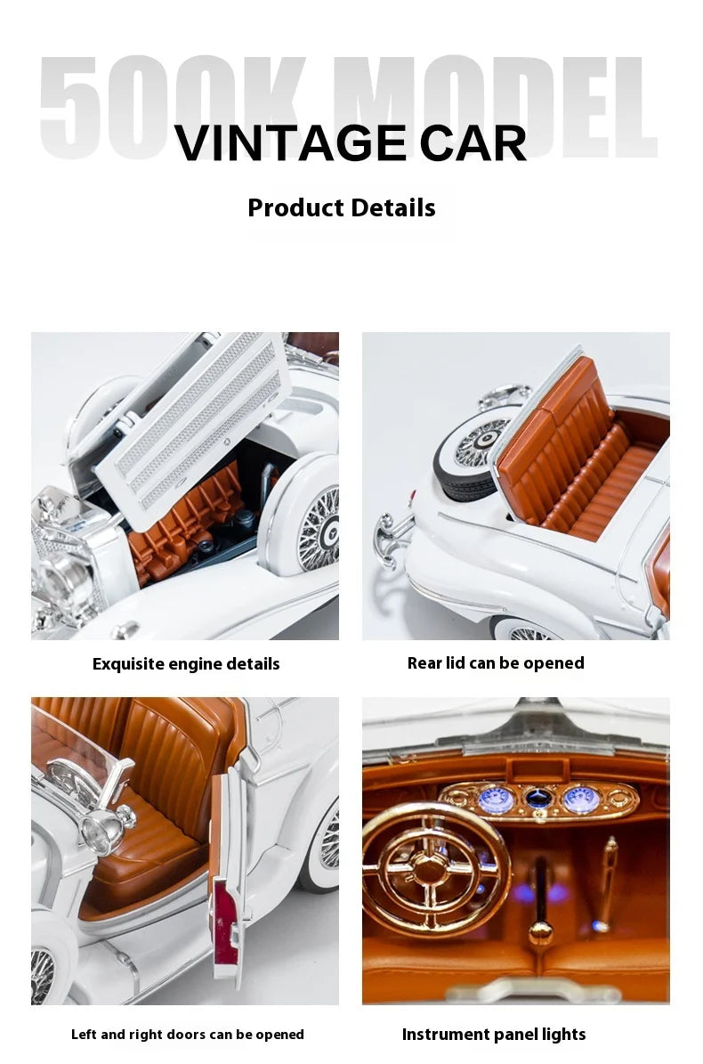 Diecast 1/18 1936 500K Classic Car Alloy Metal Model Sound And Light Toy Collect Display Ornament