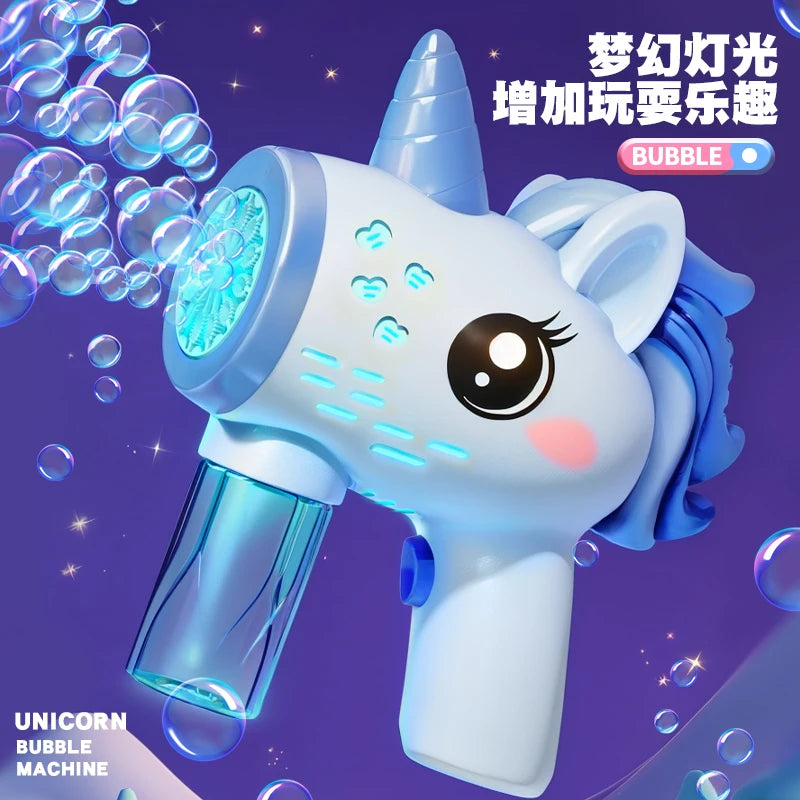 Unicorn Electric Bubble Gun Kids Toy Bubbles Machine Automatic Soap Blower with Light Outdoor Party Games