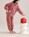 Women’s Winter Flannel Pajama Set – Warm Coral Fleece Loungewear with Cute Bunny Design