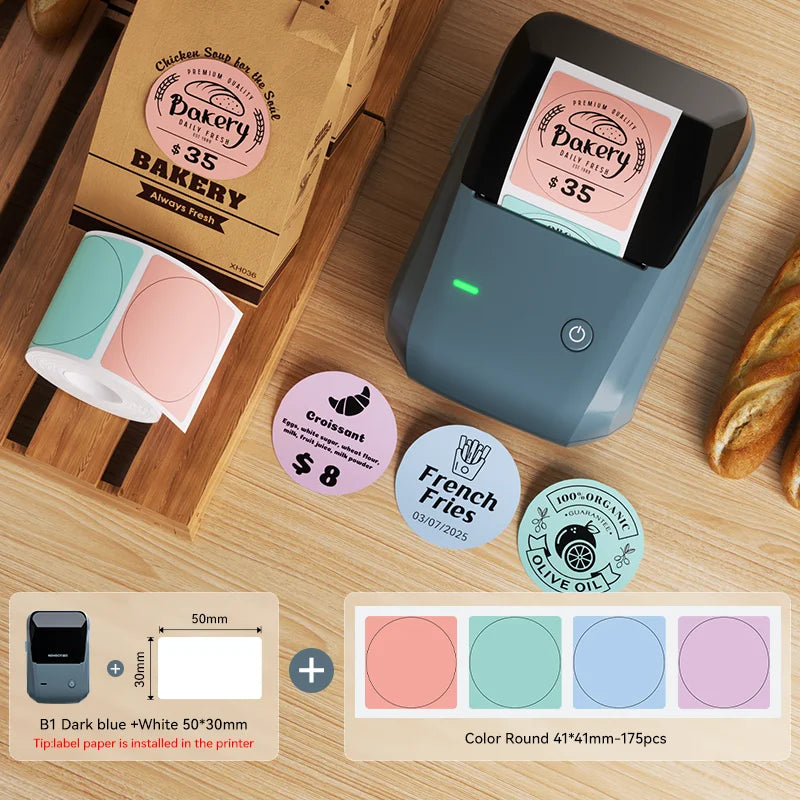 B1 Thermal Label Printer, Bluetooth Portable Sticker Maker 20–50mm, Inkless Barcode Price Tag Label Machine for Business & Food