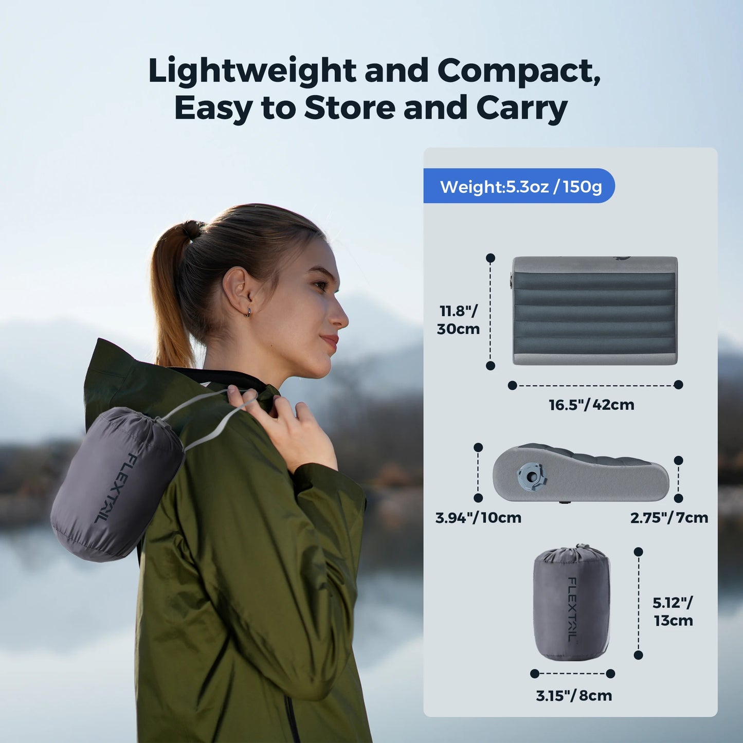 ZERO PILLOW - Ergonomic Inflatable Pillow with Dual Support for Travel and Home, Lightweight, Washable, Ultra-Quiet