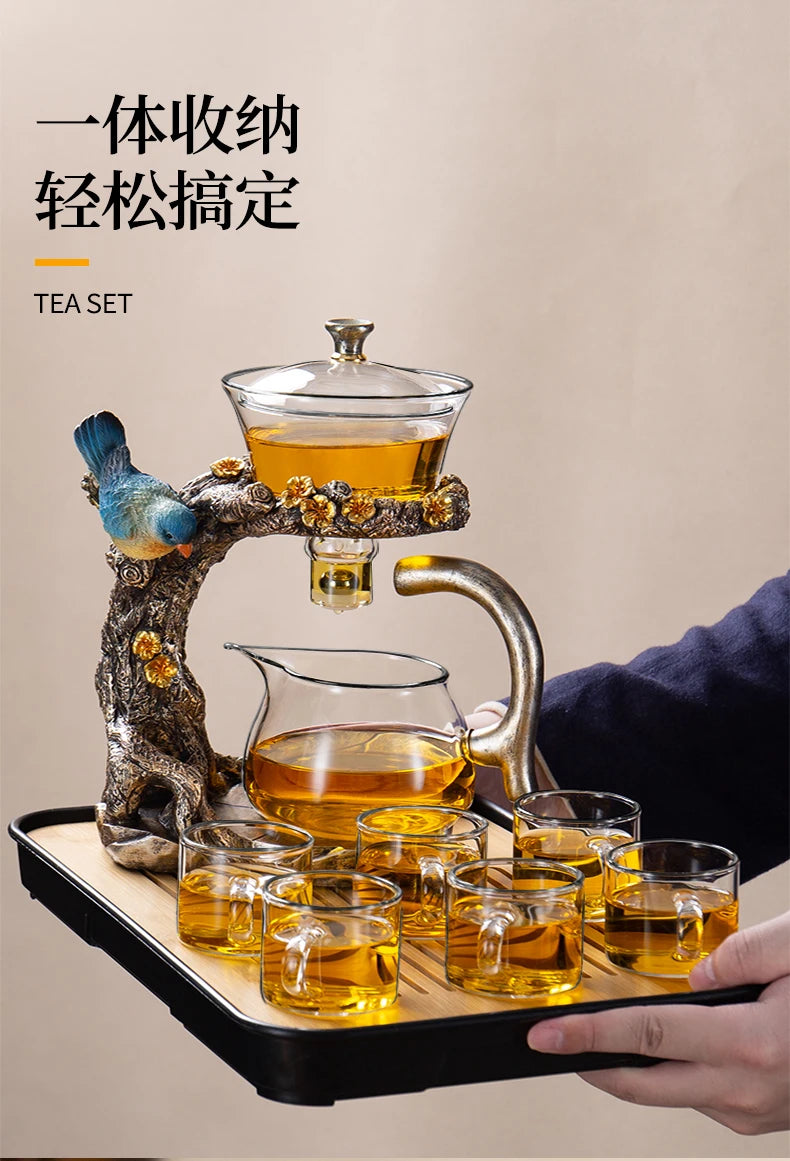 Glass Kung Fu Tea Set with Magnetic Suction Teapot and Tea Cups 900ml