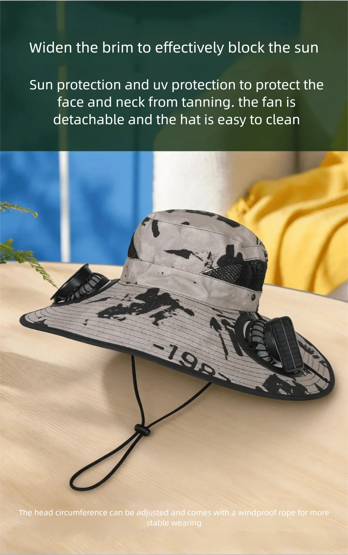 Wide Brim Solar Fan Hat With Dual Fans And USB Charging