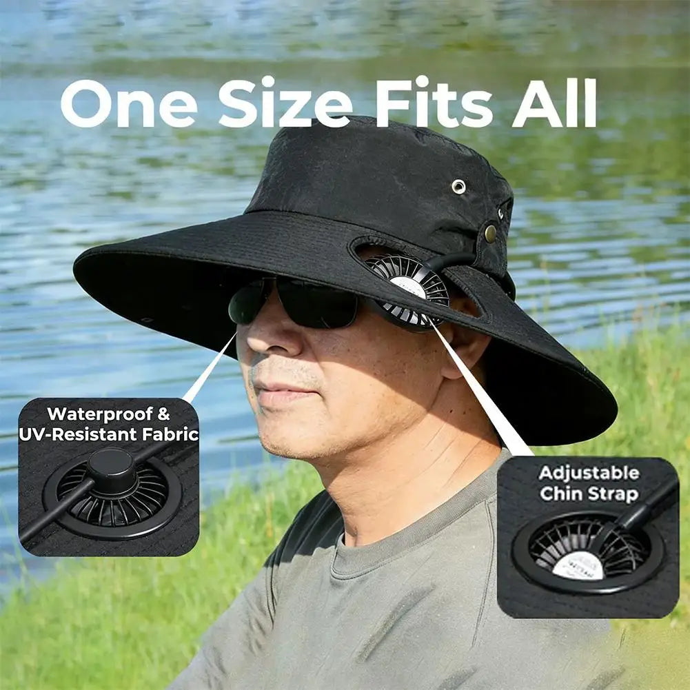 Wide Brim Sun Hat With Dual Fan And USB Charging