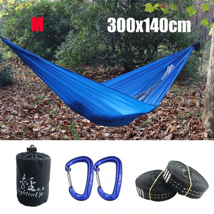 300x140cm Single Camping Hammock Lightweight Parachute Hammock with 2 Tree Strap 2 Hooks Lightweight Portable Camping Hammocks