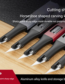 Pen-shaped DIY aluminum handle carving knife comes with 5 horseshoe art blades that can be replaced by yourself，outdoor knives