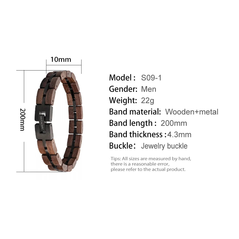 Bracelet Metal Stainless Steel Wood Strap Jewelry