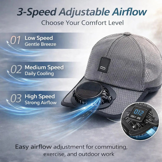 Wide Brim Solar Fan Hat With USB Charging