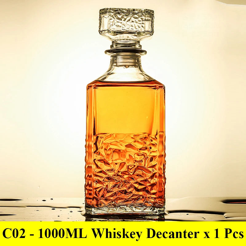 3 styles barware wine glass bottle 1000ml lead-free glass whiskey decanters for Liquor Scotch Bourbon
