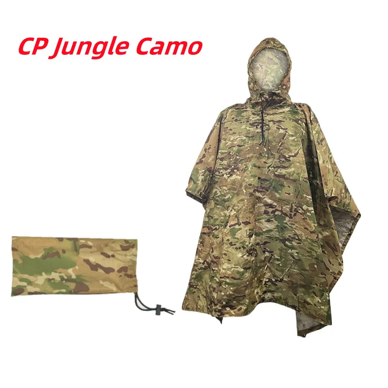 Waterproof Military Style Rain Poncho with Hood for Hiking and Camping
