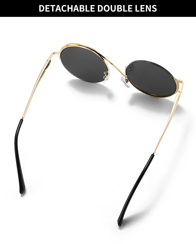 Round Frame Punk Style Women Sunglasses UV400 Anti-Reflective Fashion Eyewear Alloy Frame