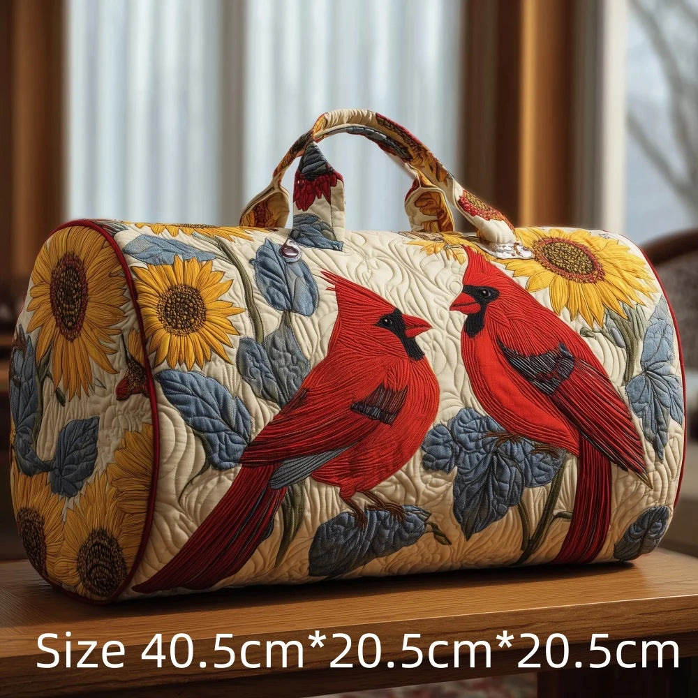 Trending Vintage 3D Quilted Travel Bag Cardinal Bird Floral Printed  Durable Weekend Gym Trip Beach Bag Carry on Tote for Women
