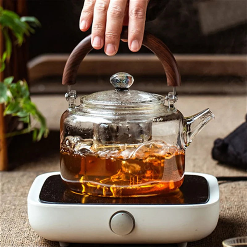 1100ml Magnetic Handle Glass Teapot with Tea Strainer Infuser Heat Resistant Borosilicate Tea Kettle