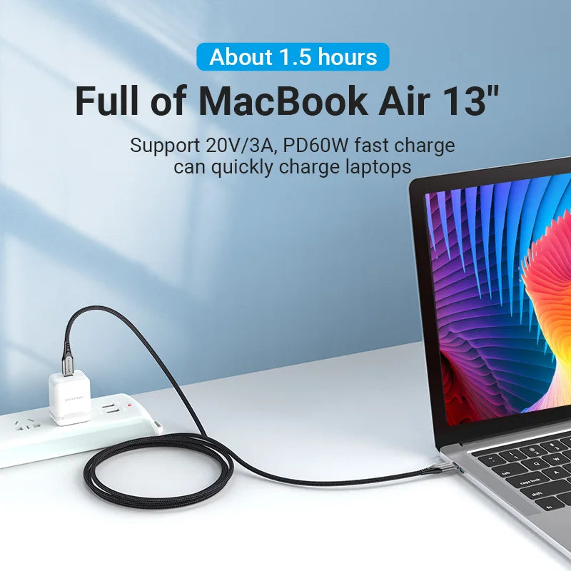 USB Type C To USB C Cable PD60W Fast Charging Cable USB C Cable for iPhone 16 15 Quick charge Cables 3A C Wire Data Sync