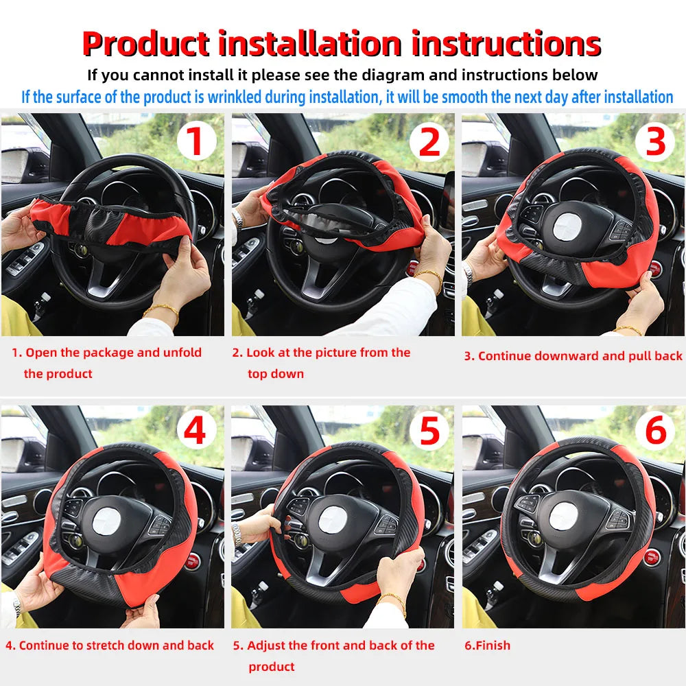 PU Carbon Fiber Leather Car Steering Wheel Cover 37CM 38CM