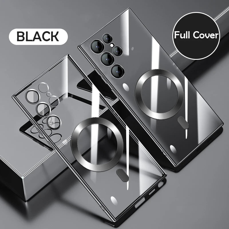 Plating Shockproof For Magsafe  Wireless Charging Case For Samsung S24 S23 Ultra S22 S21 Plus Note 20 Transparent Cover