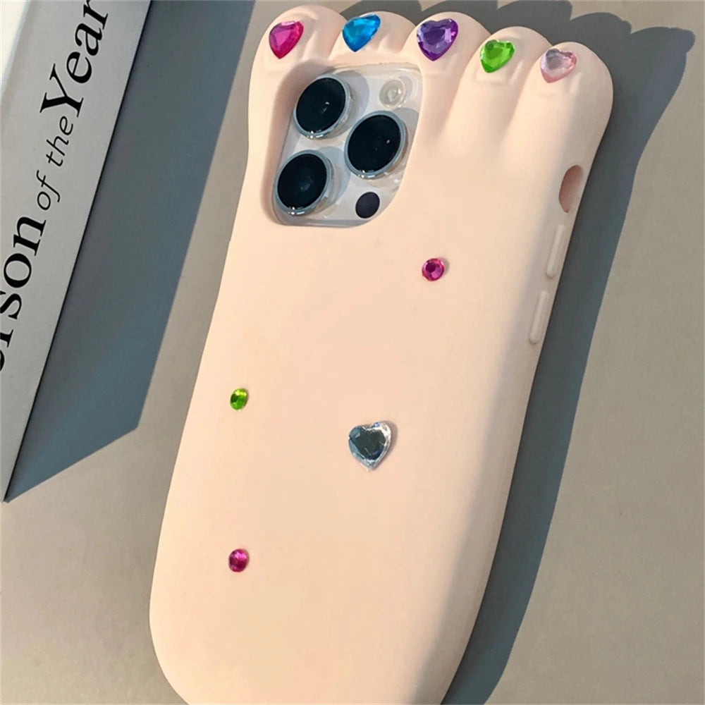 INS Funny Pedicure Manicure Foot Phone Case For iPhone 15 14 13 Pro Max Korea Cute Cartoon Anti-Drop Soft Silicone Cover