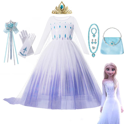 Frozen Princess Elsa Dresses For Girls Costume Kid Cosplay Snow Queen Fantasia Mesh Clothes Carnival Birthday Party Dress