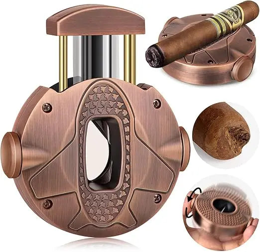 3-1 Cigar V Cutter with Stainless Steel Blade, Cigar Holder and Decompression Rotator, Round Cigar Cutter Ergonomically Designed