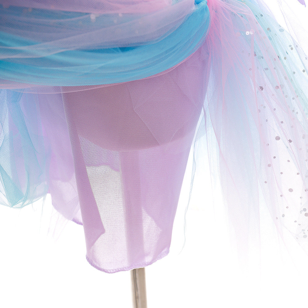 Pastel Mermaid Princess Tutu Dress with Flower Headband Party Costume