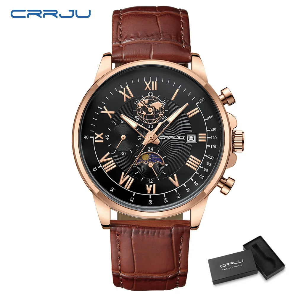Watch Fashion Business Quartz Watch Sun, Moon and Star Multifunctional Luminous Waterproof Father's Day Gift