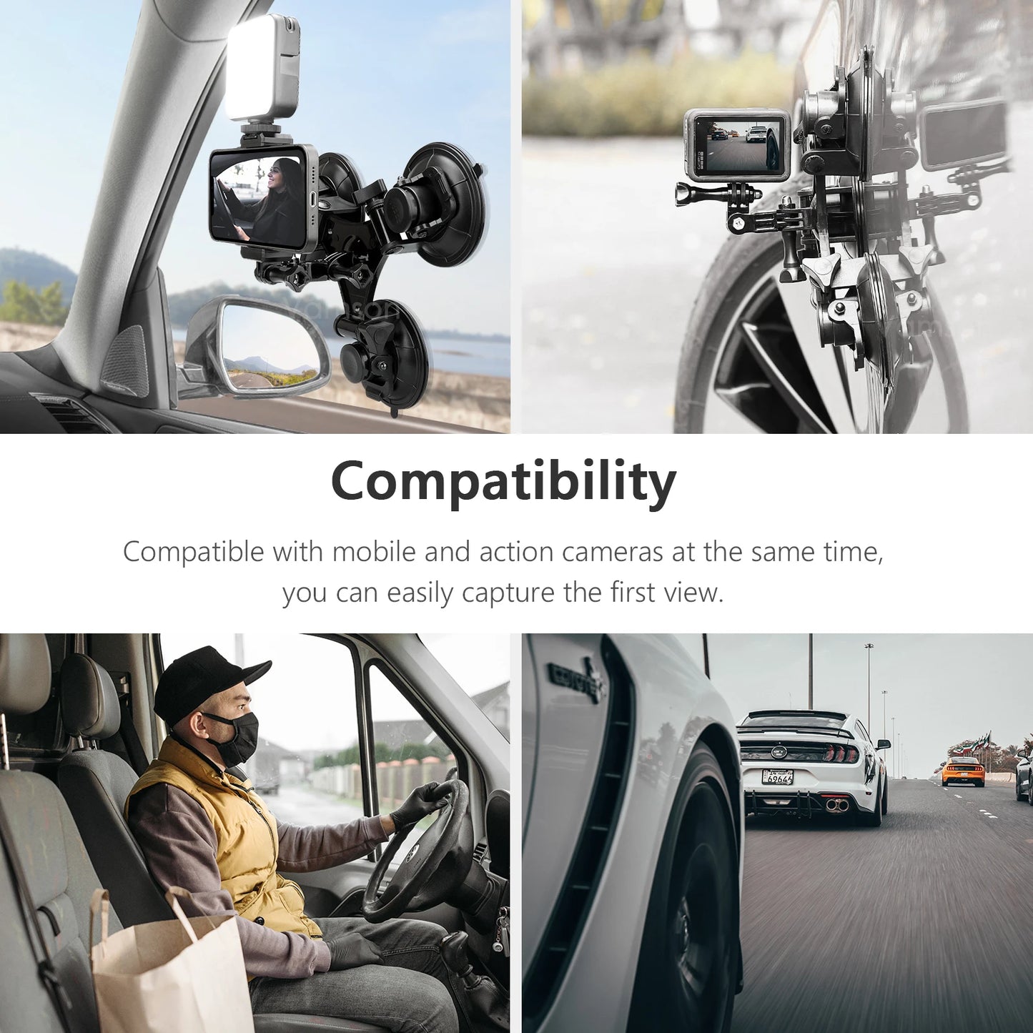9CM Removable Tri Angle Suction Cup Mount for Go Pro Hero 11 10 9 8 for Insta360 X3 One X2 DJI Action Gopro Accessories
