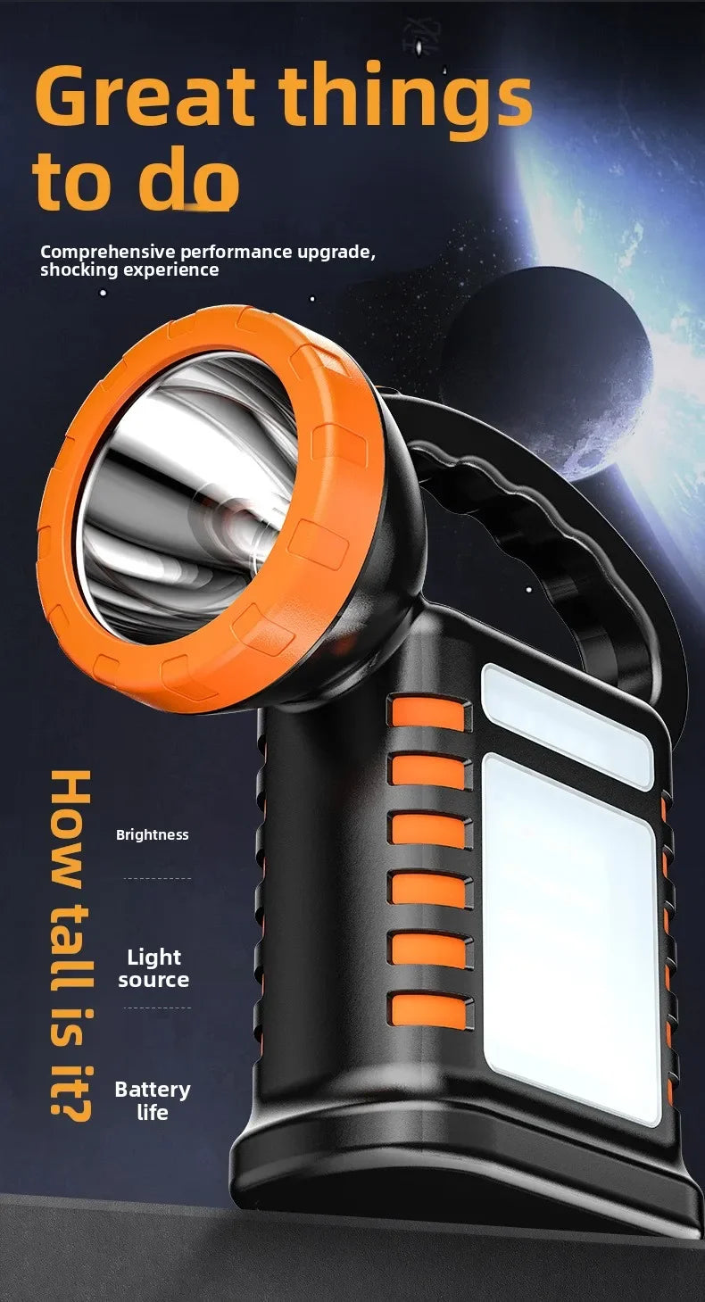 Portable Solar Rechargeable Handheld Work Light Multi-Function LED Camping Emergency Patrol Flashlight