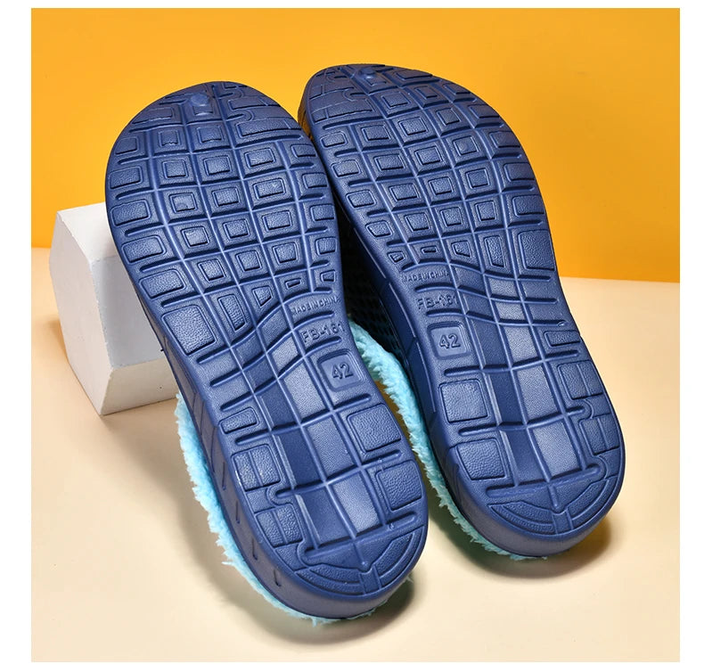 Winter Men's Slippers Warm Fur Outdoor Comforty Couple Shoes Thick Sole Plush Home Shoes Men Women Anti-slip Slides Garden Shoes