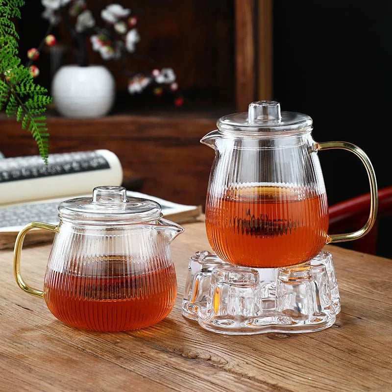 480/650ml Stripe Clear Glass Teapot With Tea Strainer Infuser Heat-resistant Kettle Kung Fu Flower Puer Oolong Pot Teaweare