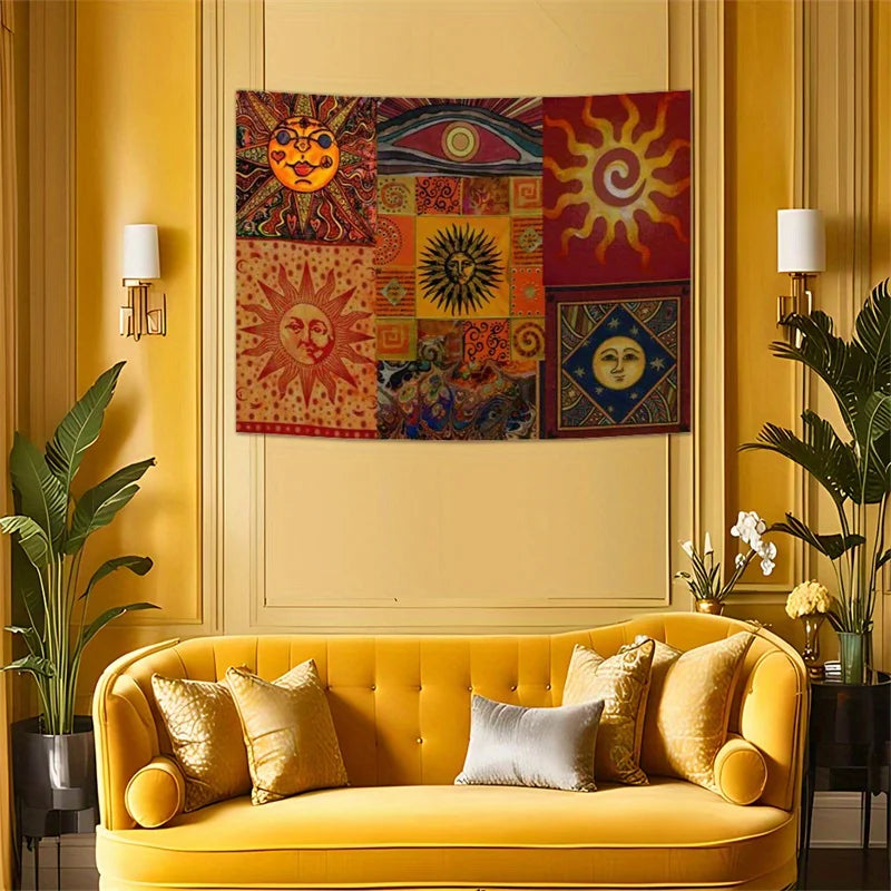 Bohemian Sun Eye Ethnic-Style Tapestry Colorful Geometric Living Room Art Instagram-Inspired Room Decor