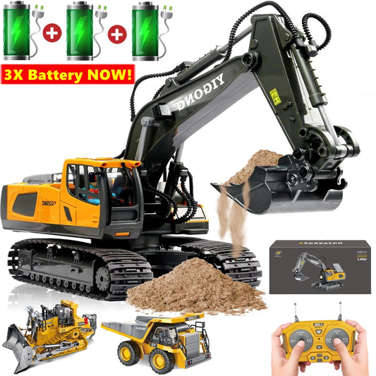 Remote Control Excavator Toy Radio Controlled RC Dump Truck Vehicle Crawler Bulldozer Construction Car Gifts for Boys