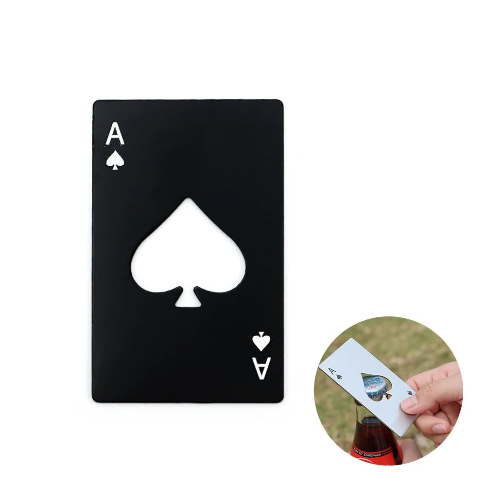 1PCS Beer Bottle Picker Opener Poker Creative Pocket Metal Multifunction Credit Card Bottle Opener Black Peach A Stainless Steel