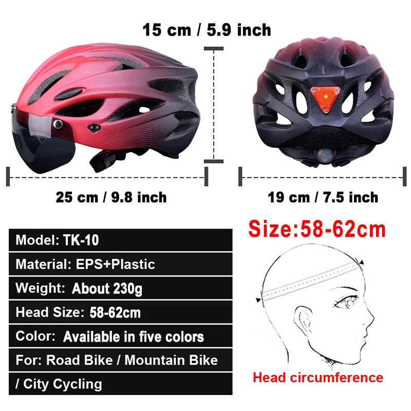 Ultra Lightweight Cycling Helmet With Magnetic Goggles And LED Rear Light