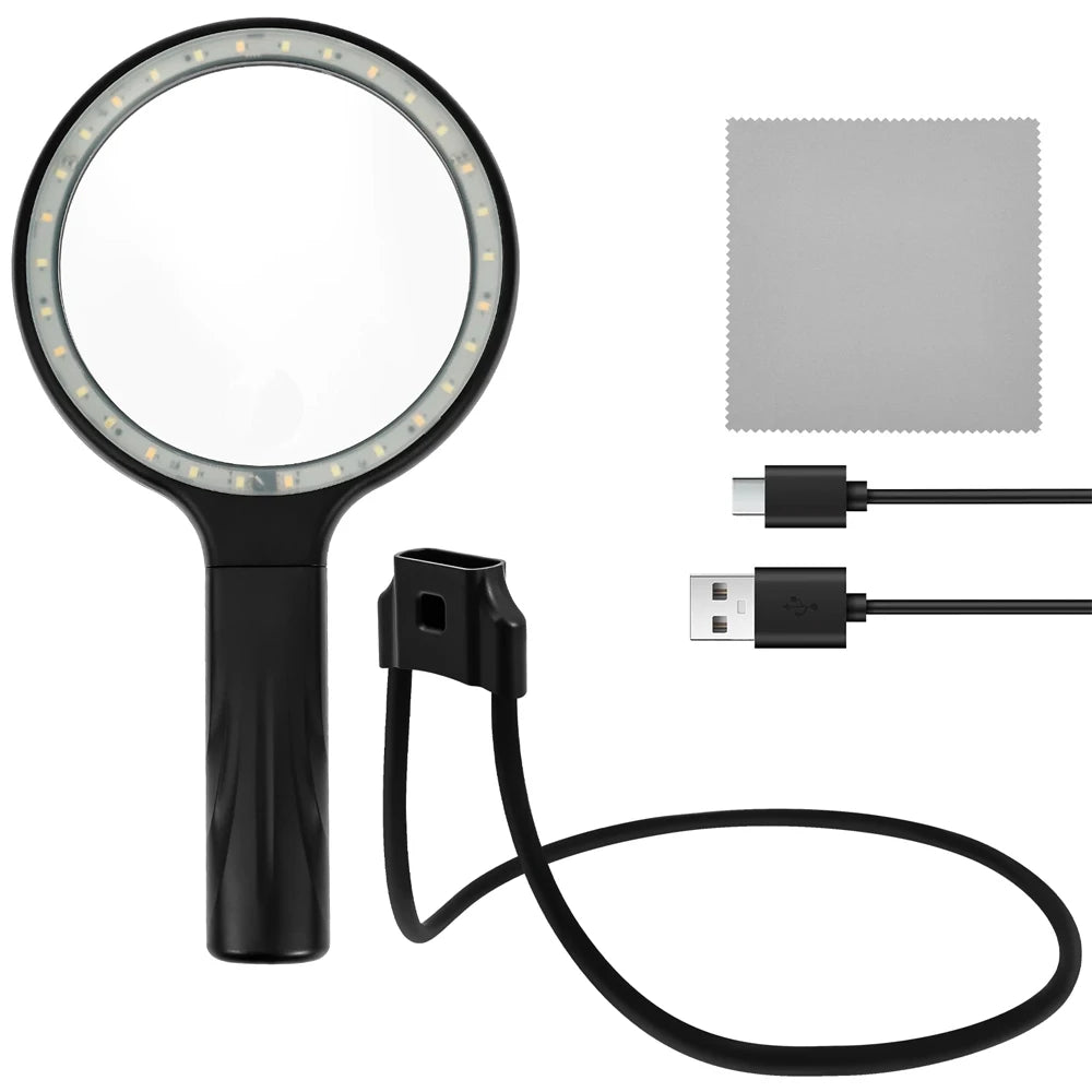 Neck Wear Magnifying Glass 5X LED Light Reading Magnifier